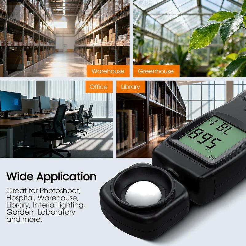 Ohcans Digital Illuminance Light Meter, 0~200,000 Lux Range with 180º Rotating Sensor Light Meter Foot Candles, Backlight LCD Display, Handheld Light Meter for Plants, Photography, Indoor, Film Camera - Image 5